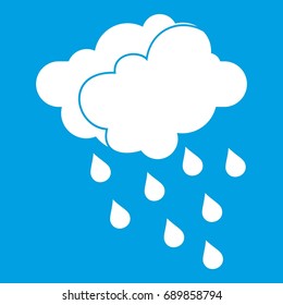 Clouds and water drops icon white isolated on blue background vector illustration