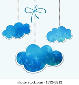 Clouds. Watercolor design element for decoration. Speech bubbles.
