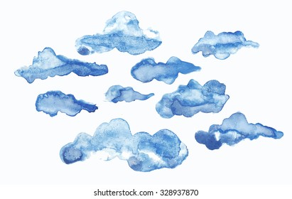 Clouds Watercolor Ink Vector Set