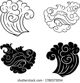 clouds and wave vector illustration set.