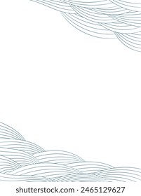Clouds, waves, curved lines background, frame, border, on transparent. Line art style vector illustration. Design element, abstract landscape, backdrop, banner. Mid Autumn Festival, Chinese New Year