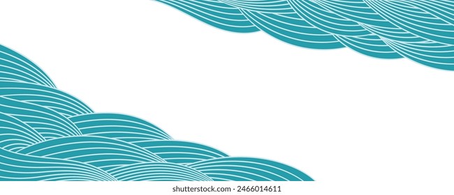 Clouds, waves, curved lines background, frame, border, on transparent. Line art style vector illustration. Design element, abstract landscape, backdrop, banner. Mid Autumn Festival, Chinese New Year