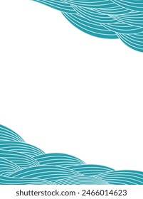 Clouds, waves, curved lines background, frame, border, on transparent. Line art style vector illustration. Design element, abstract landscape, backdrop, banner. Mid Autumn Festival, Chinese New Year