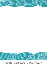 Clouds, waves, curved lines background, frame, border, on transparent. Line art style vector illustration. Design element, abstract landscape, backdrop, banner. Mid Autumn Festival, Chinese New Year