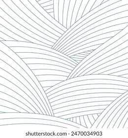 Clouds, waves, curved lines background blue on transparent. Line art style vector illustration. Design element, abstract landscape, backdrop, banner. Mid Autumn Festival, Chinese New Year card, poster