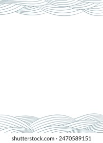 Clouds, waves, curved lines background, frame, border, on transparent. Line art style vector illustration. Design element, abstract landscape, backdrop, banner. Mid Autumn Festival, Chinese New Year