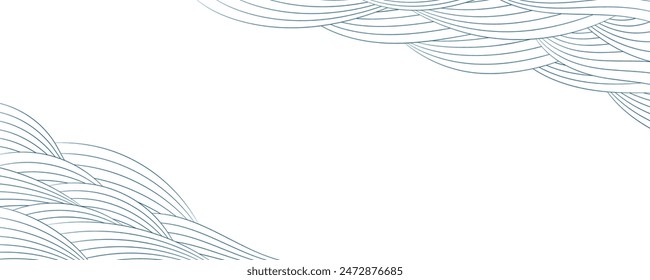 Clouds, waves, curved lines background, frame, border, on transparent. Line art style vector illustration. Design element, abstract landscape, backdrop, banner. Mid Autumn Festival, Chinese New Year