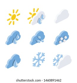 Clouds weather vector 3d isometric, color web icons set, new flat style. Creative illustration, idea for infographics.