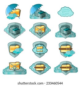 clouds web icons safe information set shield umbrella lock safe