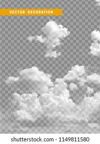 Clouds white realistic isolated on transparent background. vector illustration