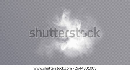 Clouds of white smoke or steam with realistic texture on transparent background. Vector smoke to simulate fog, cold breath, magic effect or explosion.