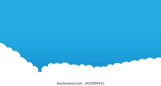 Clouds wide border on blue background. Panorama for banner, template. Vector illustration