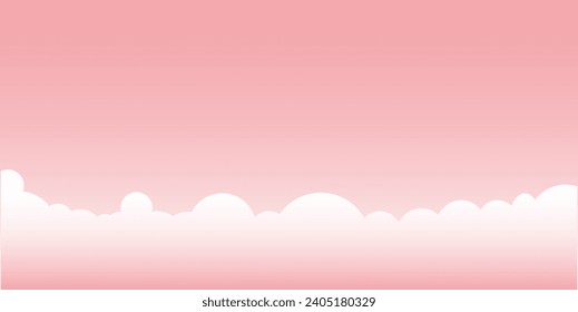 Borde ancho de nubes sobre fondo rosado. Panorama para banner, plantilla. Ilustración del vector