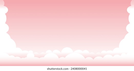 Clouds wide border on pink background. Panorama for banner, template. Vector illustration