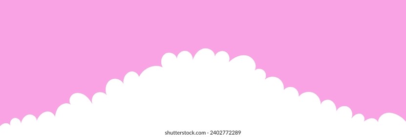 Clouds wide border. Painted white clouds on pink background. Simple vector illustration. 