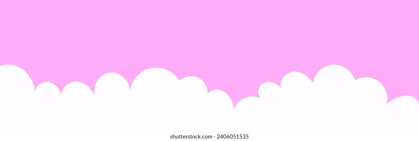 Borde ancho de nubes. Nubes blancas pintadas sobre fondo rosado. Ilustración vectorial simple. 