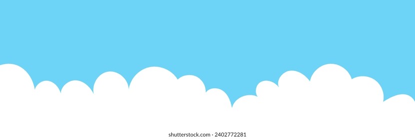 Clouds wide bordering. Painted white clouds on blue background. Simple vector illustration