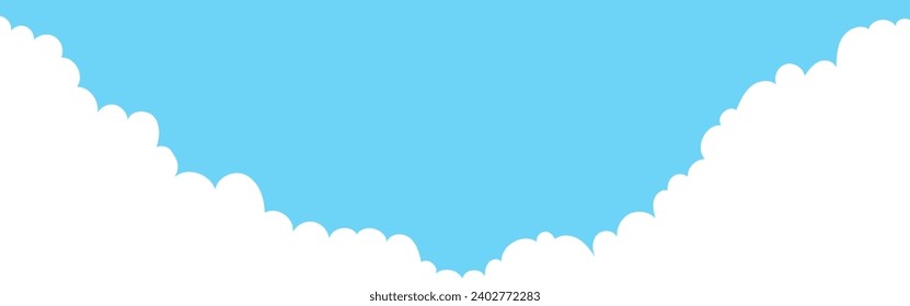 Clouds wide bordering. Painted white clouds on blue background. Simple vector illustration