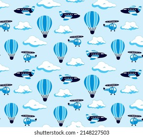 Clouds,balloons airplanes,helicopters kids wear pattern