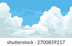 Cloudscape, airplane with cloud and blue sky background