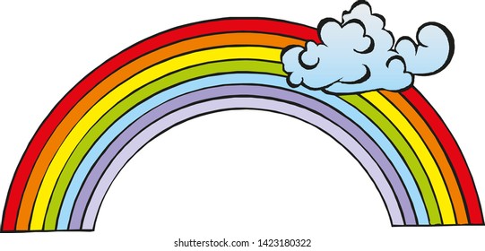 Cloudscape background with clouds and rainbow. Vector Illustration