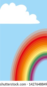 Cloudscape background with clouds and rainbow. Vector Illustration