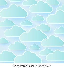 Cloudscape, blue sky with clouds background, paper art style