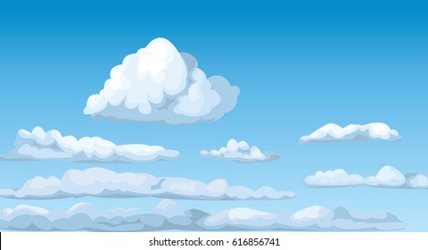 Cloudscape blue sunny sky clouds fluffy cumulus atmosphere heaven vector