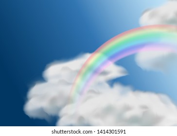 Cloudscape rainbow of natural sky with blue sky and white clouds. vector illustration. Eps 10.