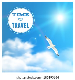 Cloudscape with Seagull. Vector illustration, eps10, editable.