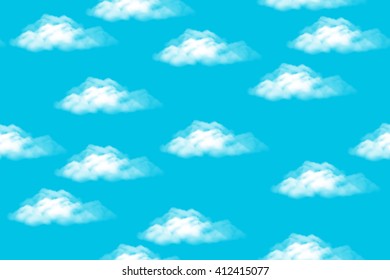 Cloudscape Seamless Background, White Clouds on Blue Sky. Vector