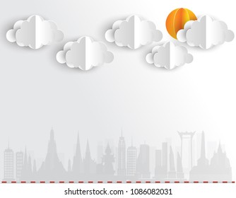 Cloudscape, sky with clouds and sun - vector illustration
