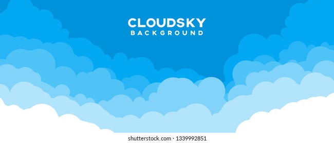 Cloudscape vector illustration with copy space. Blue sky panoramic background.