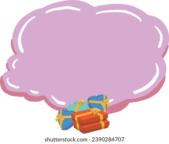 Cloud-shaped frame illustration of multiple stacked gift boxes