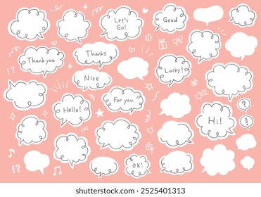 Cloud-shaped hand-drawn speech bubbles set