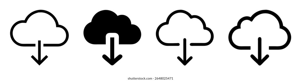 cloud-shaped icons downloading and data transfer