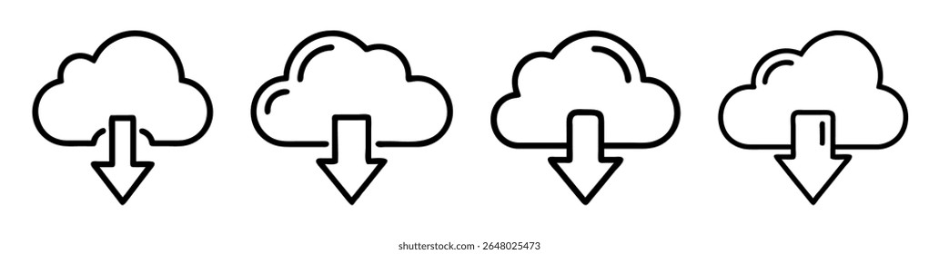 cloud-shaped icons downloading and data transfer