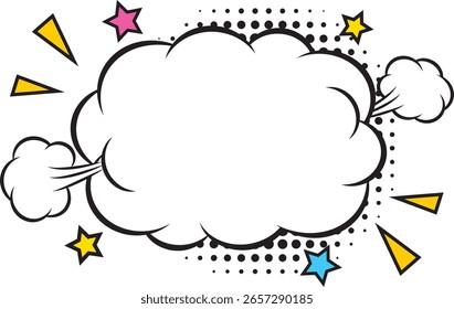 Eine wolkenförmige Sprechblase mit einem popamerikanischen Comic-Design