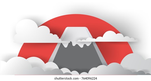 Clouds,mountains and sky background.Paper and craft art