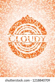 Cloudy abstract emblem, orange mosaic background