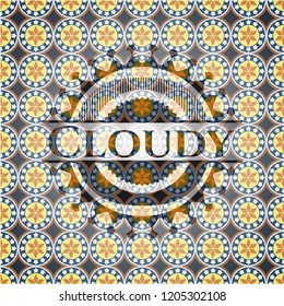 Cloudy arabic badge background. Arabesque decoration.