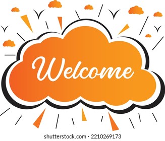 Cloudy banner with welcome text Vector Art Illustration Design