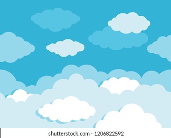 Cloudy blue sky - seamless vector wallpapers decoration with cartoon flat clouds