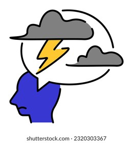Cloudy brain storm Mental Health Doodle Icon Colorful outline Button Set Design