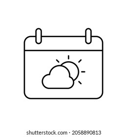 cloudy calendar line icon vector design, editable stroke line icon