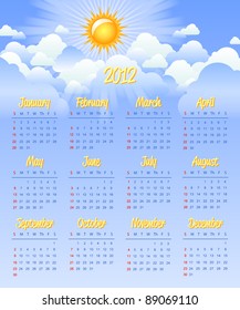 Cloudy calendar template for 2012 year
