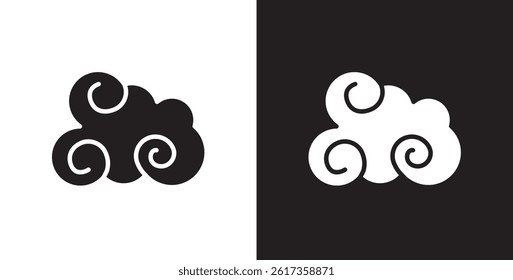 Cloudy cloud icon, Thick cloud icon. Weather icons, moon, sun, stars, clouds, wind and storm. Stock vector. Eps 10. Weather icons isolated on transparent and black background flat vector illustration