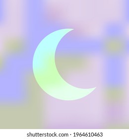 Cloudy crescent moon digital vector art.