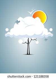 cloudy crown of a tree with sun