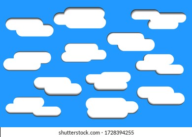 Cloudy cutouts on a blue paper realistic perforated message banner